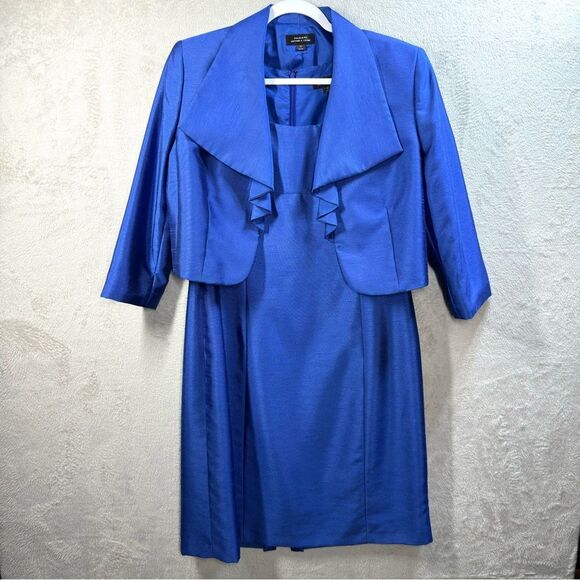 Tahari Arthur Levine 2 Pc Shift Dress Crop Jacket Womens Sz 12 Royal Blue Career - Picture 1 of 10